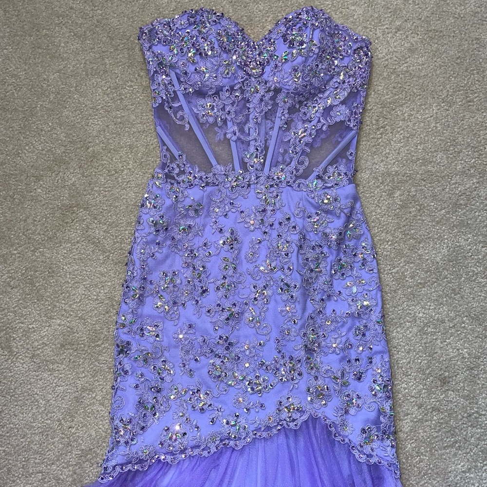 Strapless Lavender Prom Dress